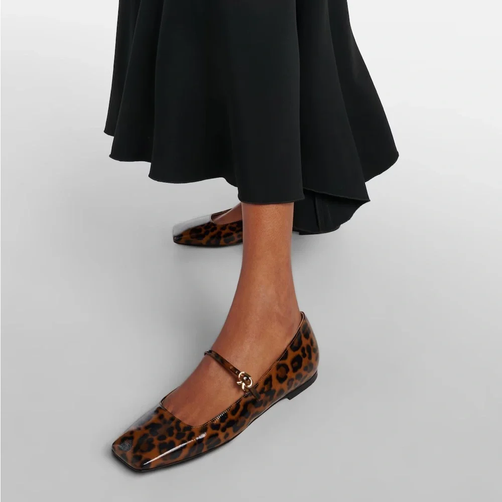 Gianvito Rossi Christina Leopard Print Leather Mary Jane Flats